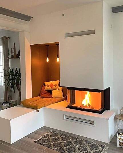 3 Tarafı Camlı Asansörlü Şömine